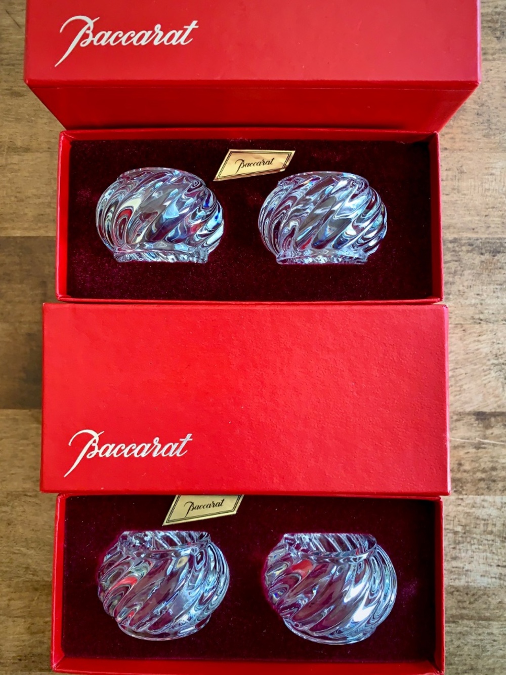 Vintage Baccarat Bambous Swirl Crystal Napkin Rings Set of 4 w/ Boxes